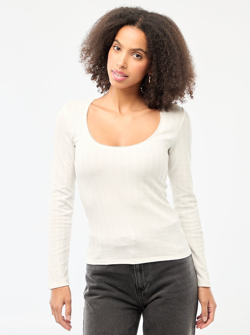T-shirt met lange mouwen van pointelletricot Wit - Kiabi