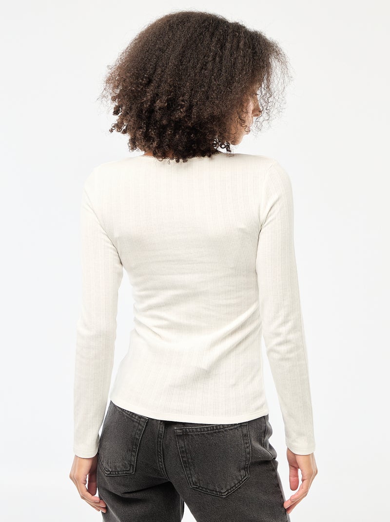 T-shirt met lange mouwen van pointelletricot Wit - Kiabi