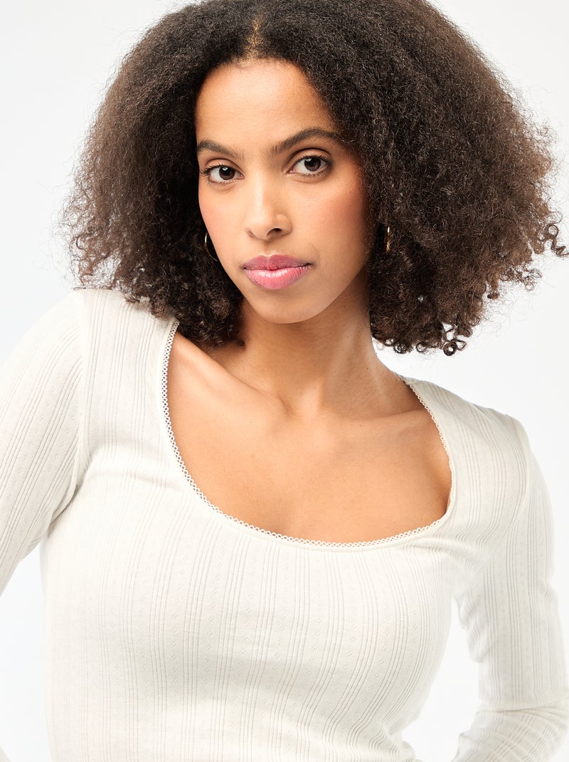 T-shirt met lange mouwen van pointelletricot Wit - Kiabi