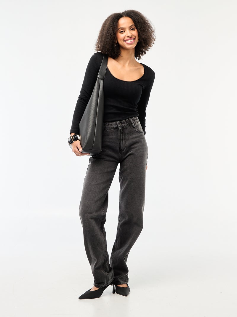 T-shirt met lange mouwen van pointelletricot zwart - Kiabi