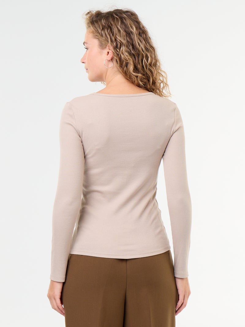 T-shirt met lange mouwen van ribstof Biege - Kiabi