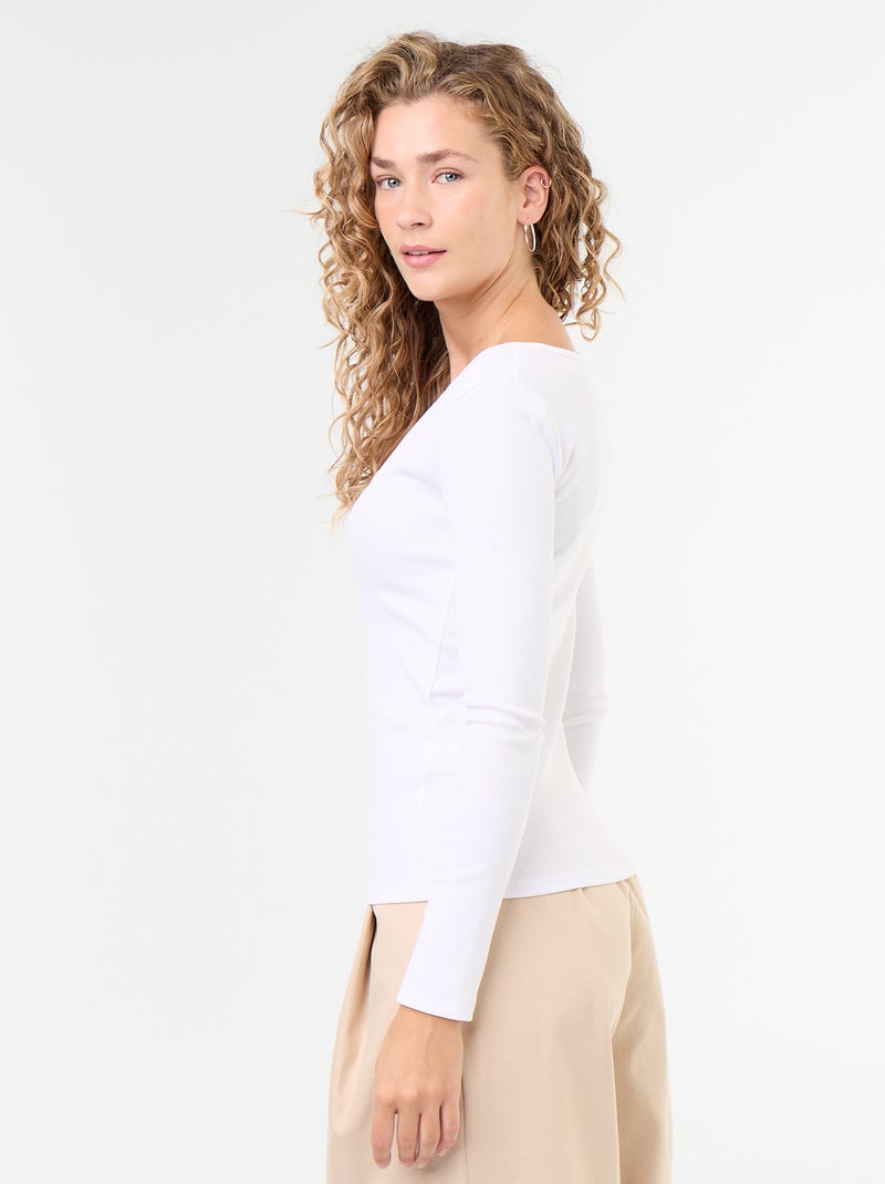T-shirt met lange mouwen van ribstof Wit - Kiabi