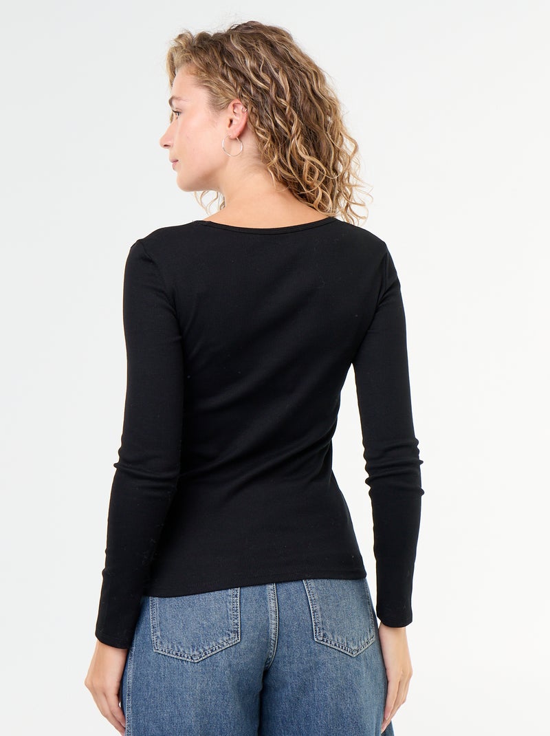 T-shirt met lange mouwen van ribstof Zwart - Kiabi