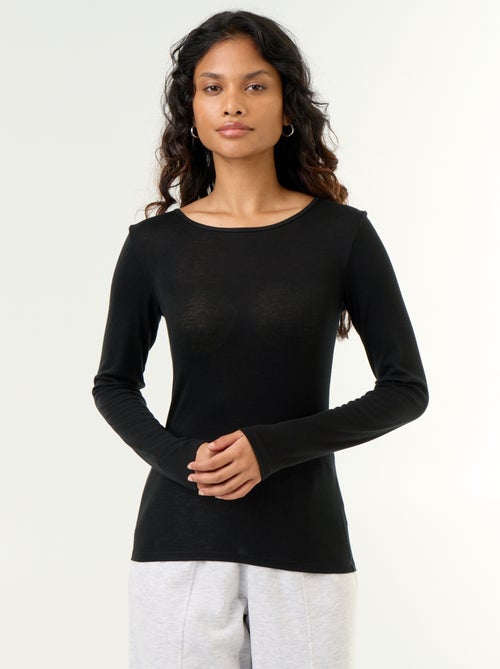 T-shirt met lange mouwen van wolmix - Kiabi