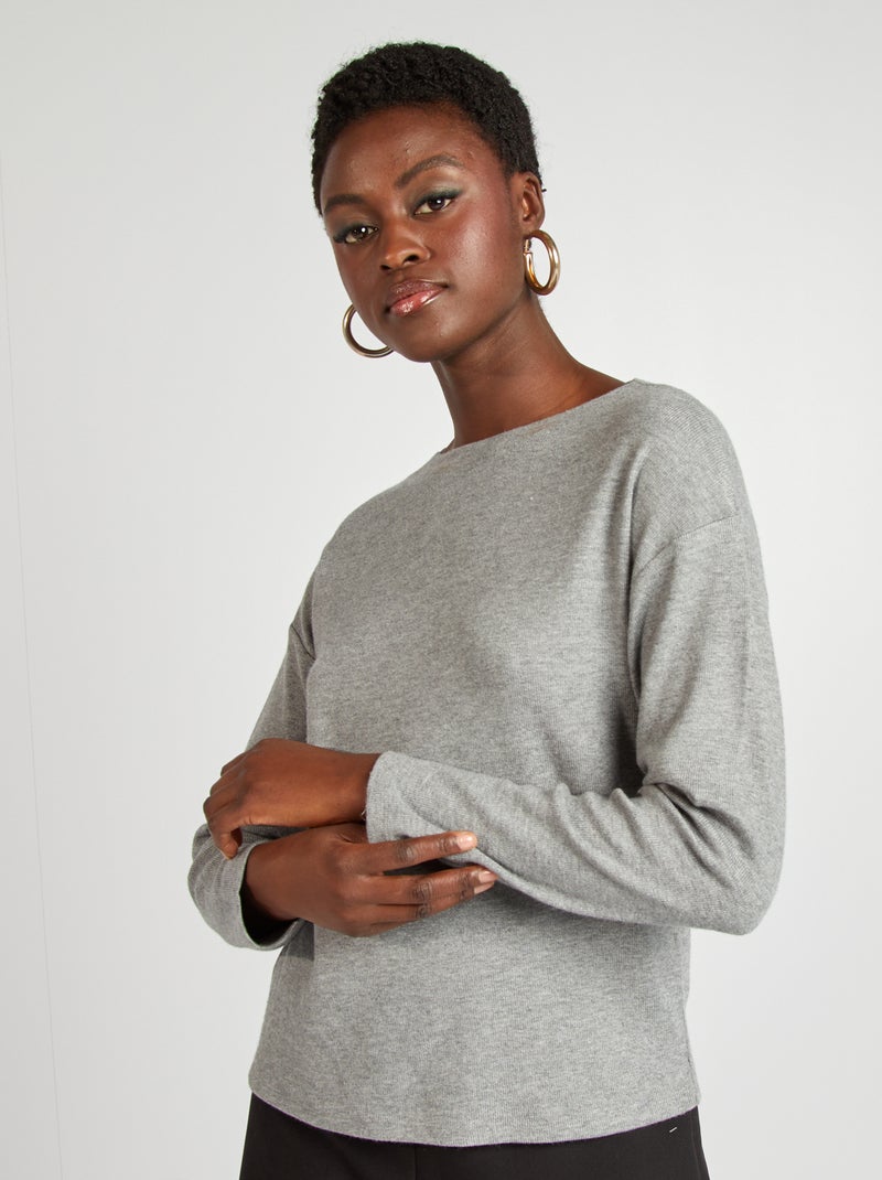 T-shirt met lange mouwen van zacht tricot GRIJS - Kiabi