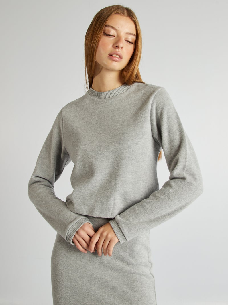 T-shirt met lange mouwen van zacht tricot GRIJS - Kiabi