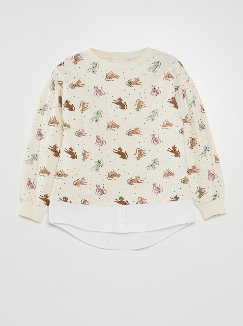 T-shirt met lange pofmouwen WIT - Kiabi