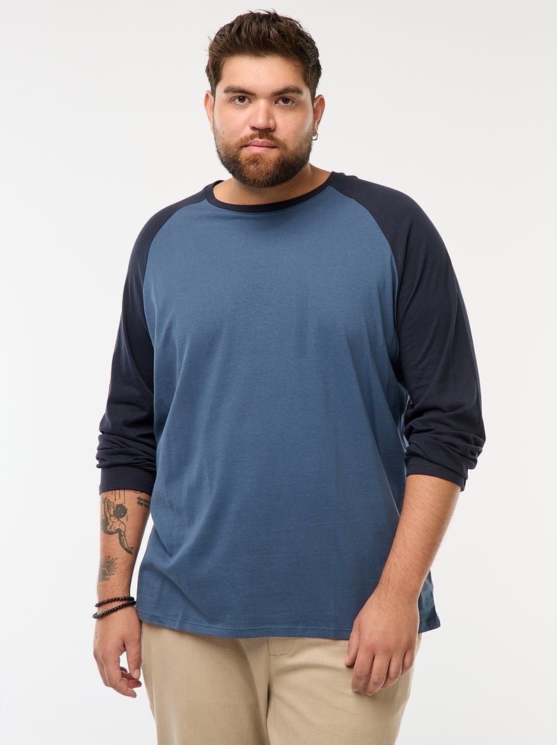 T-shirt met lange raglanmouwen en ronde hals Blauw - Kiabi