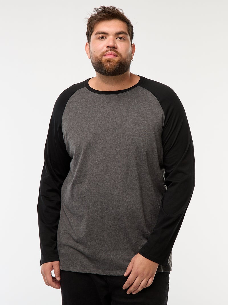 T-shirt met lange raglanmouwen en ronde hals Grijs - Kiabi