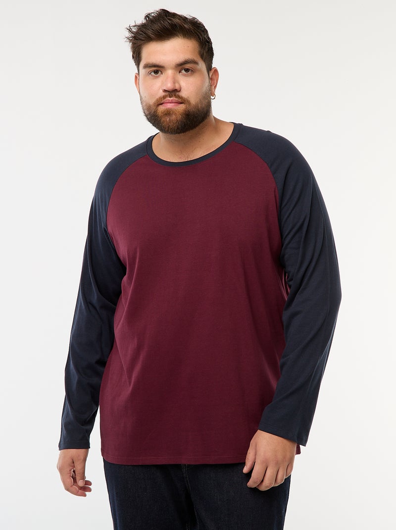 T-shirt met lange raglanmouwen en ronde hals Rood - Kiabi
