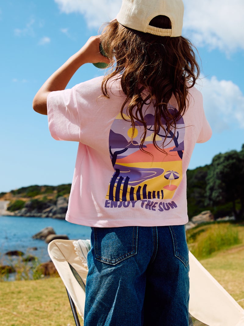 T-shirt met losse pasvorm en print op rug & borst Rose - Kiabi