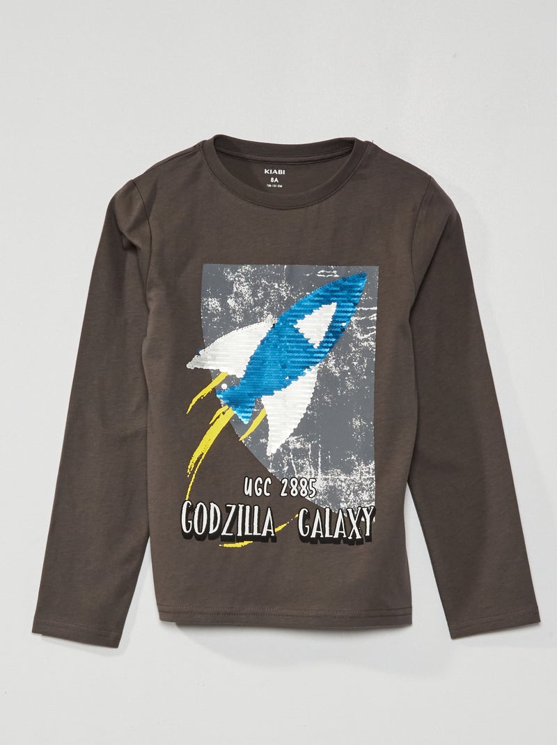 T-shirt met lovertjes in ruimtethema GRIJS - Kiabi