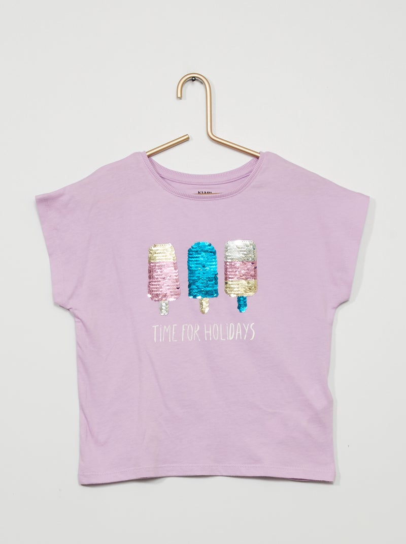 T-shirt met magische, omkeerbare pailletten PAARS - Kiabi