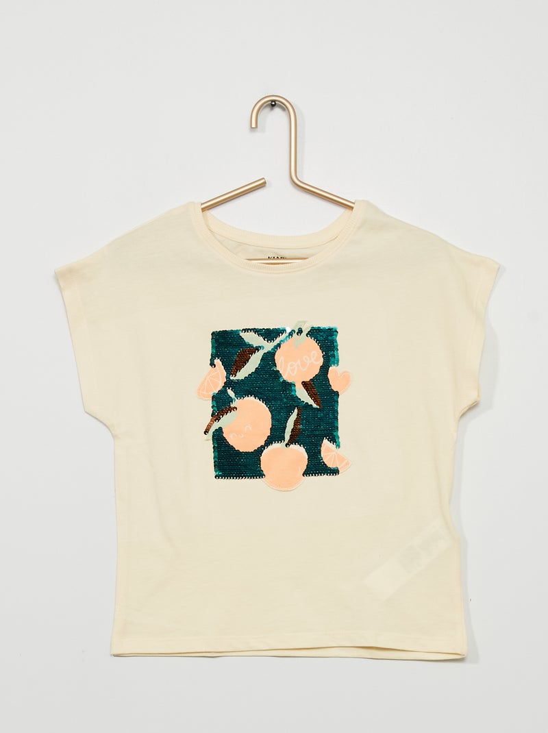 T-shirt met magische, omkeerbare pailletten WIT - Kiabi