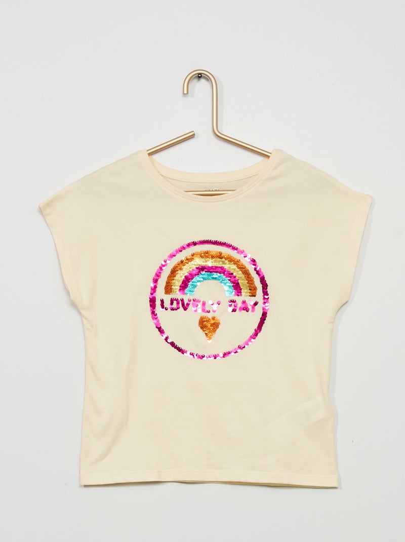 T-shirt met magische, omkeerbare pailletten WIT - Kiabi