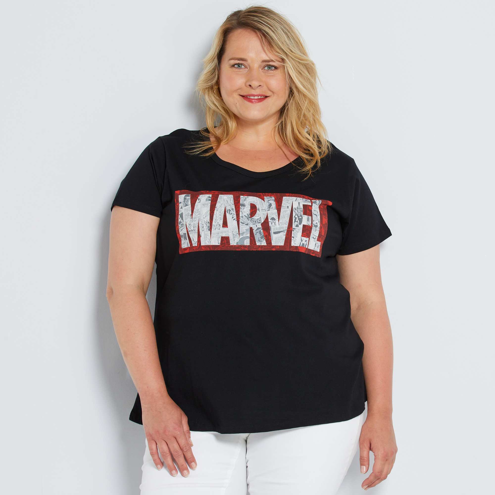 T-shirt met 'Marvel'-print Dames Size+ - zwart - Kiabi - 15,00€