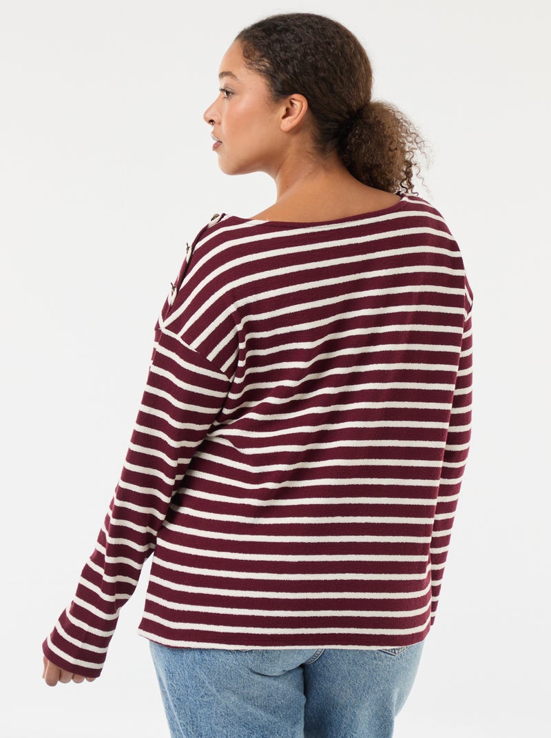 T-shirt met matrozenstreepjes en boothals Rood - Kiabi