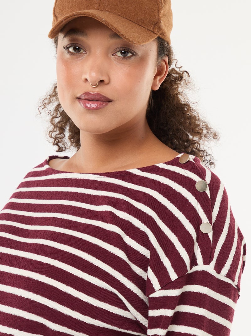 T-shirt met matrozenstreepjes en boothals Rood - Kiabi