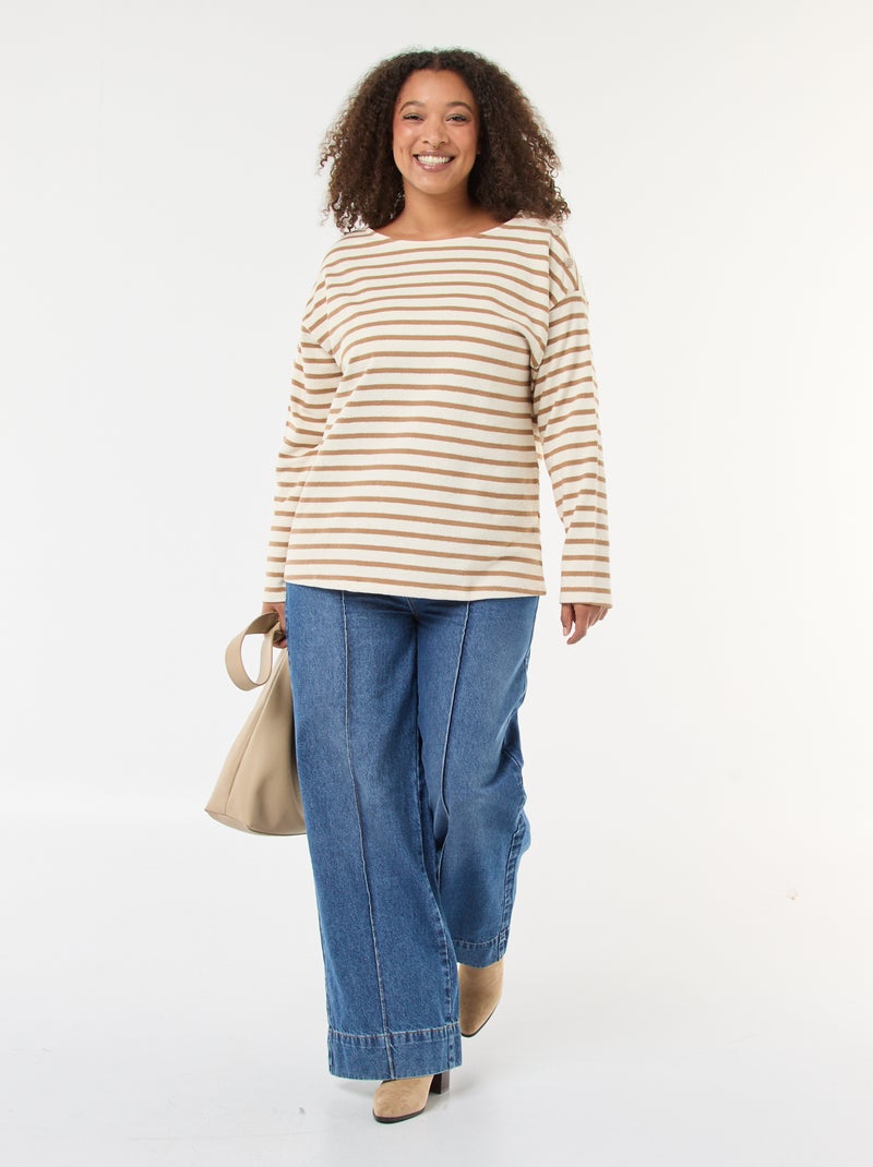 T-shirt met matrozenstreepjes en boothals Wit - Kiabi