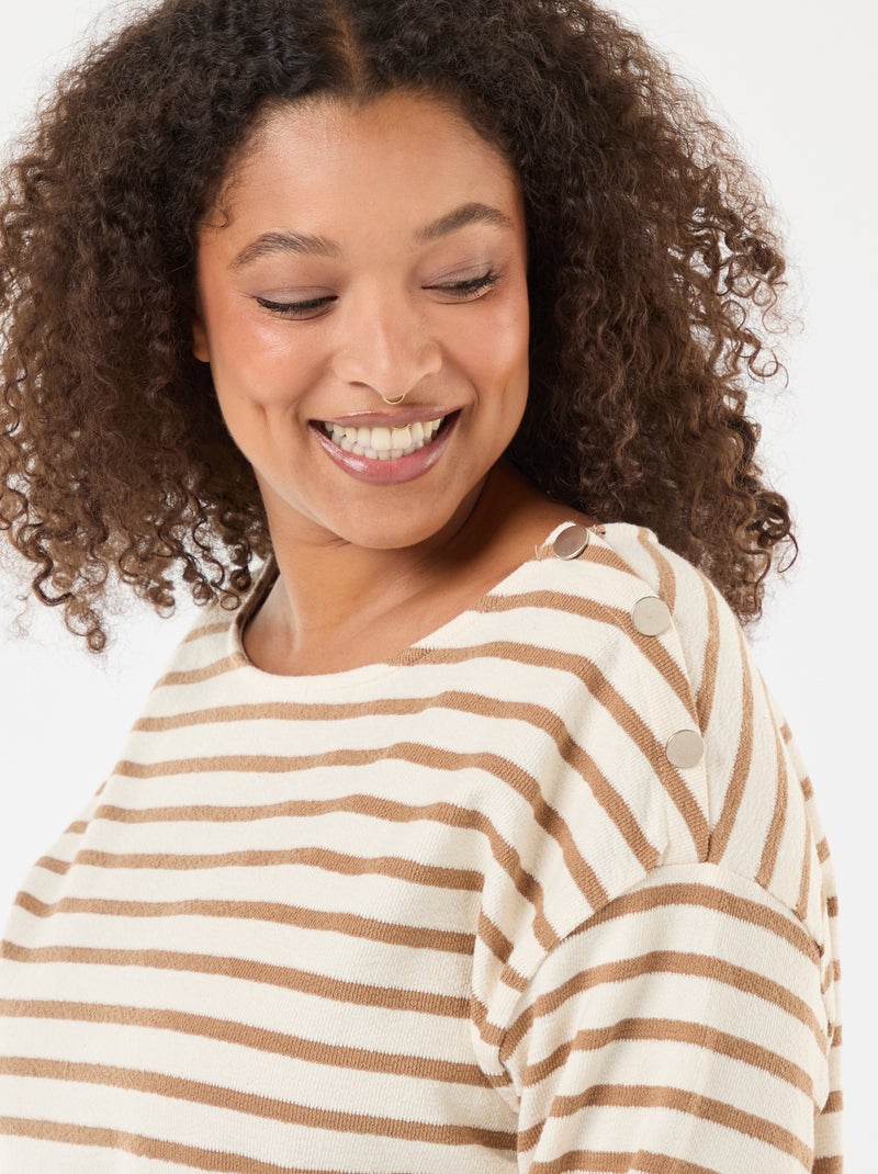 T-shirt met matrozenstreepjes en boothals Wit - Kiabi