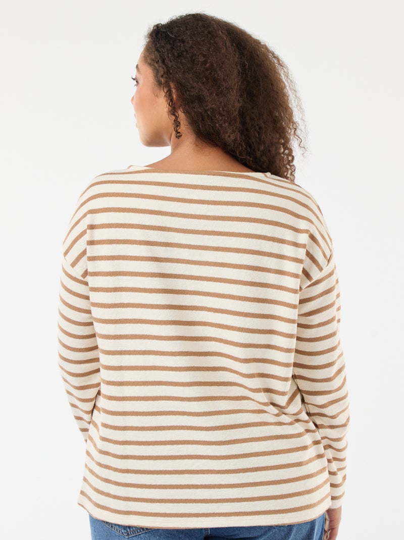 T-shirt met matrozenstreepjes en boothals Wit - Kiabi