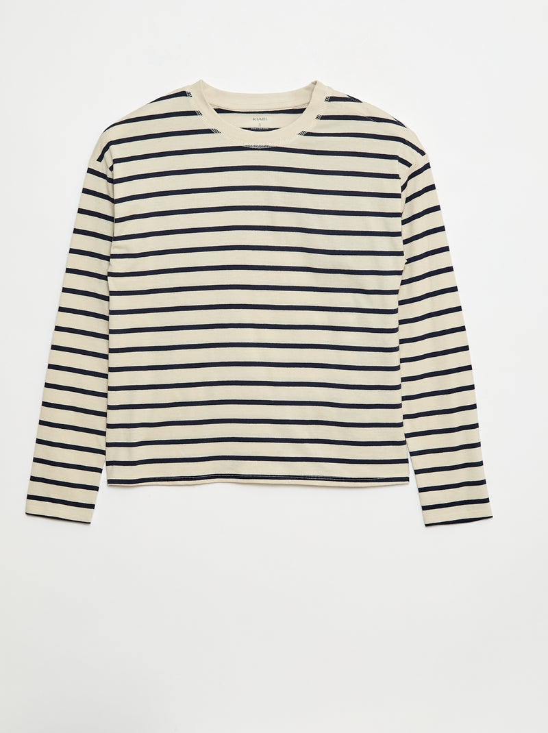 T-shirt met matrozenstrepen en klittenband op de schouder So Easy Wit - Kiabi