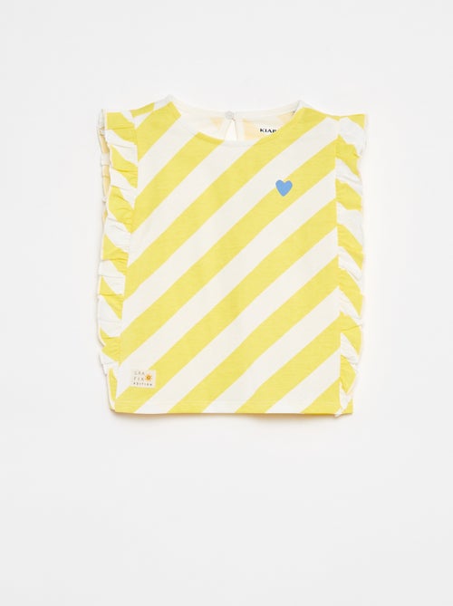T-shirt met motiefje en ruches aan de arsmgaten - Kiabi