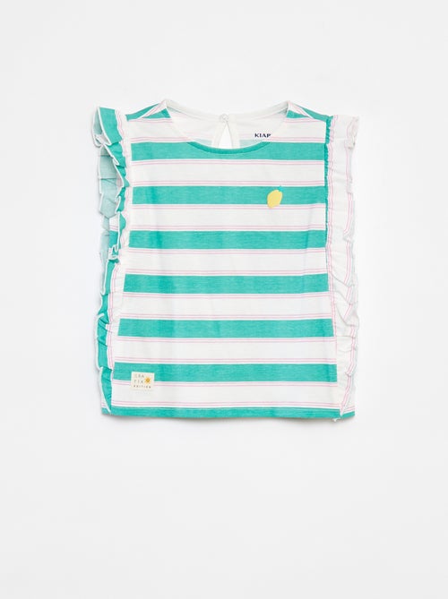 T-shirt met motiefje en ruches aan de arsmgaten - Kiabi