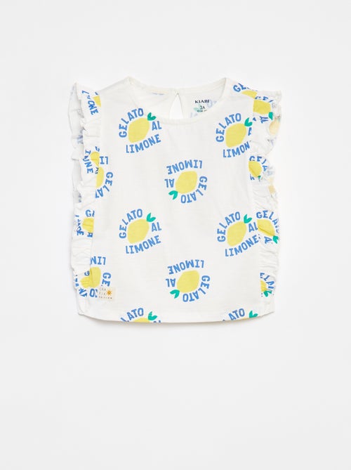 T-shirt met motiefje en ruches aan de arsmgaten - Kiabi