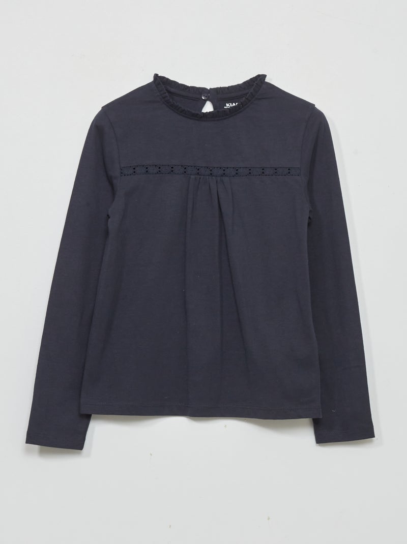 T-shirt met mouwen met kant BLAUW - Kiabi