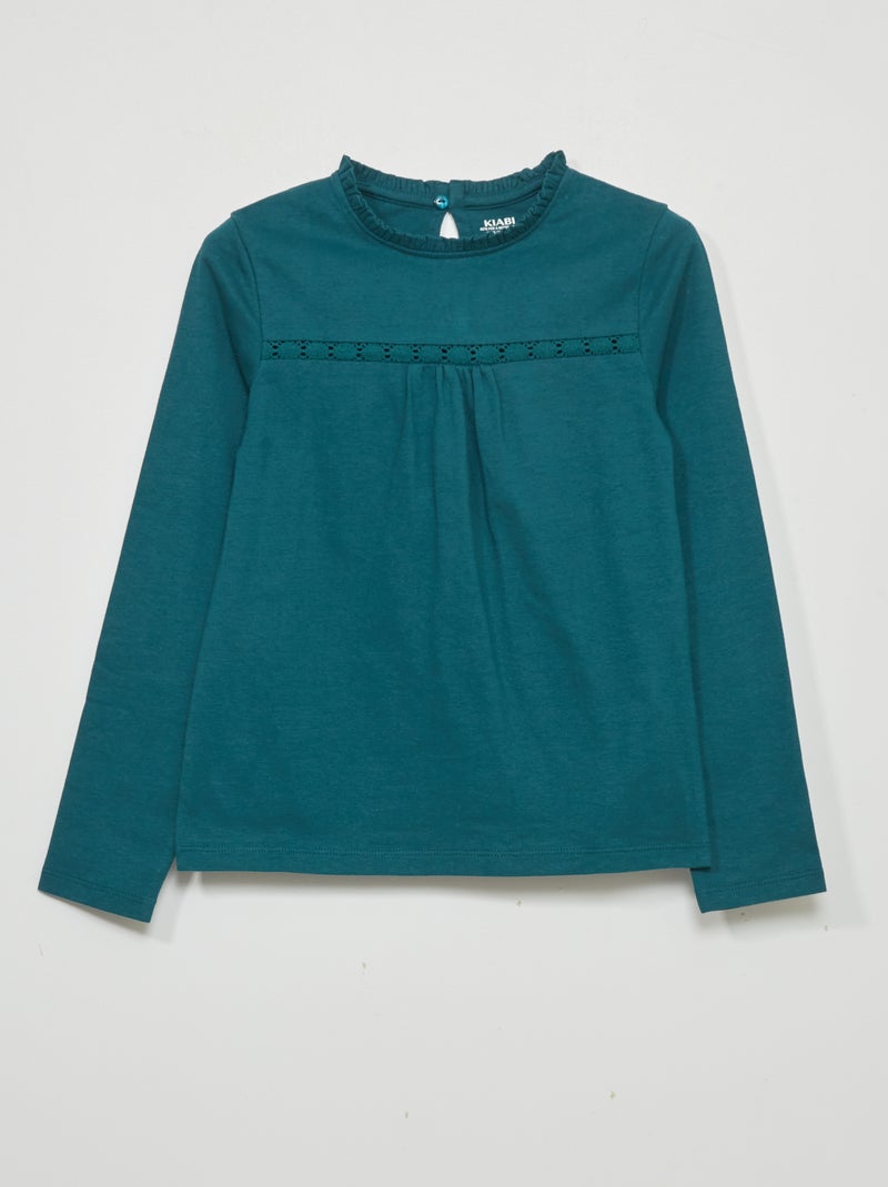 T-shirt met mouwen met kant GROEN - Kiabi