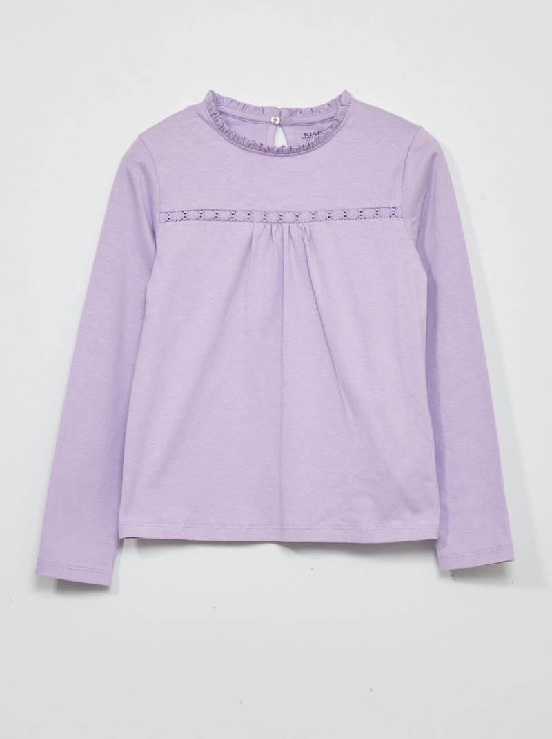 T-shirt met mouwen met kant PAARS - Kiabi
