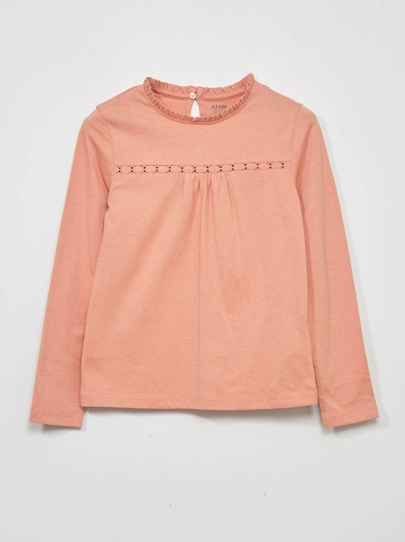 T-shirt met mouwen met kant roze - Kiabi