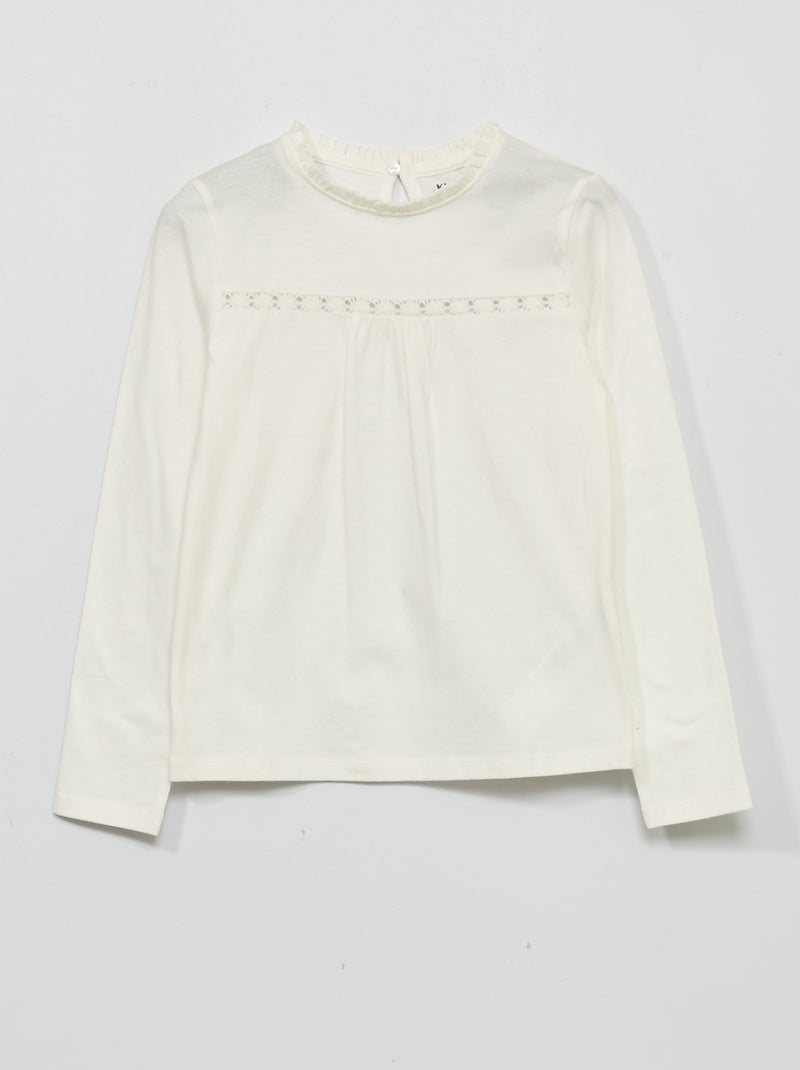 T-shirt met mouwen met kant sneeuw wit - Kiabi