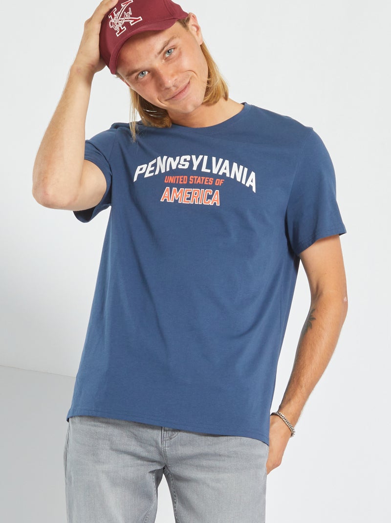 T-shirt met opdruk 'Pennsylvania' BLAUW - Kiabi