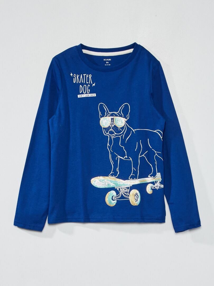 T-shirt met opdruk 'Skater dog' BLAUW - Kiabi