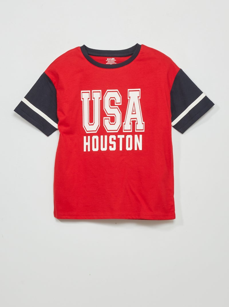 T-shirt met opdruk 'USA' 'Houston' ROOD - Kiabi