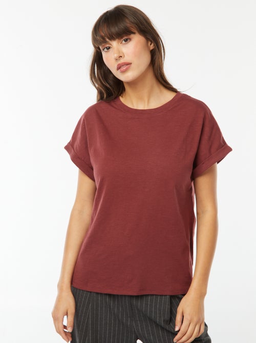 T-shirt met opgetrokken korte mouwen - Kiabi