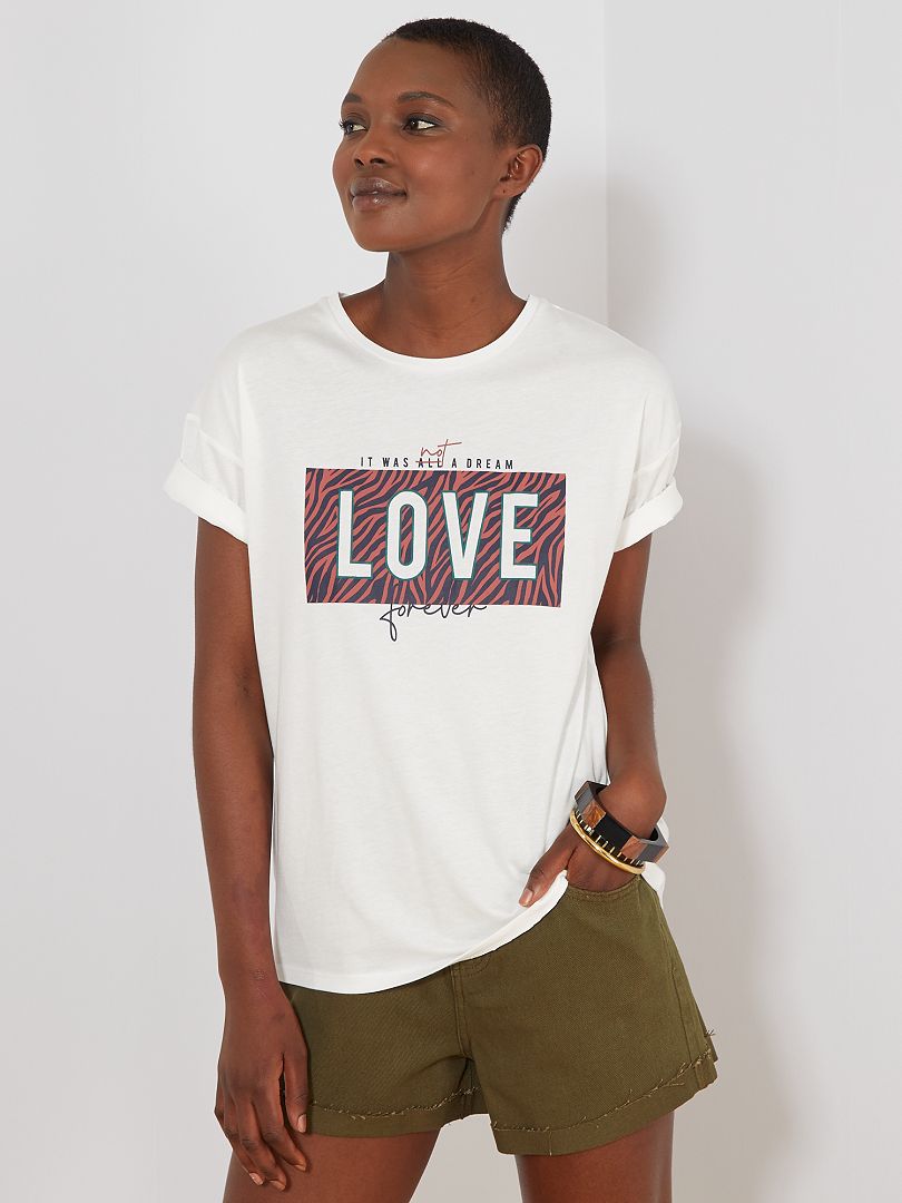 T-shirt met opschrift 'love' Beige - Kiabi