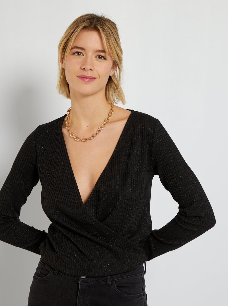T-shirt met overslag zwart - Kiabi