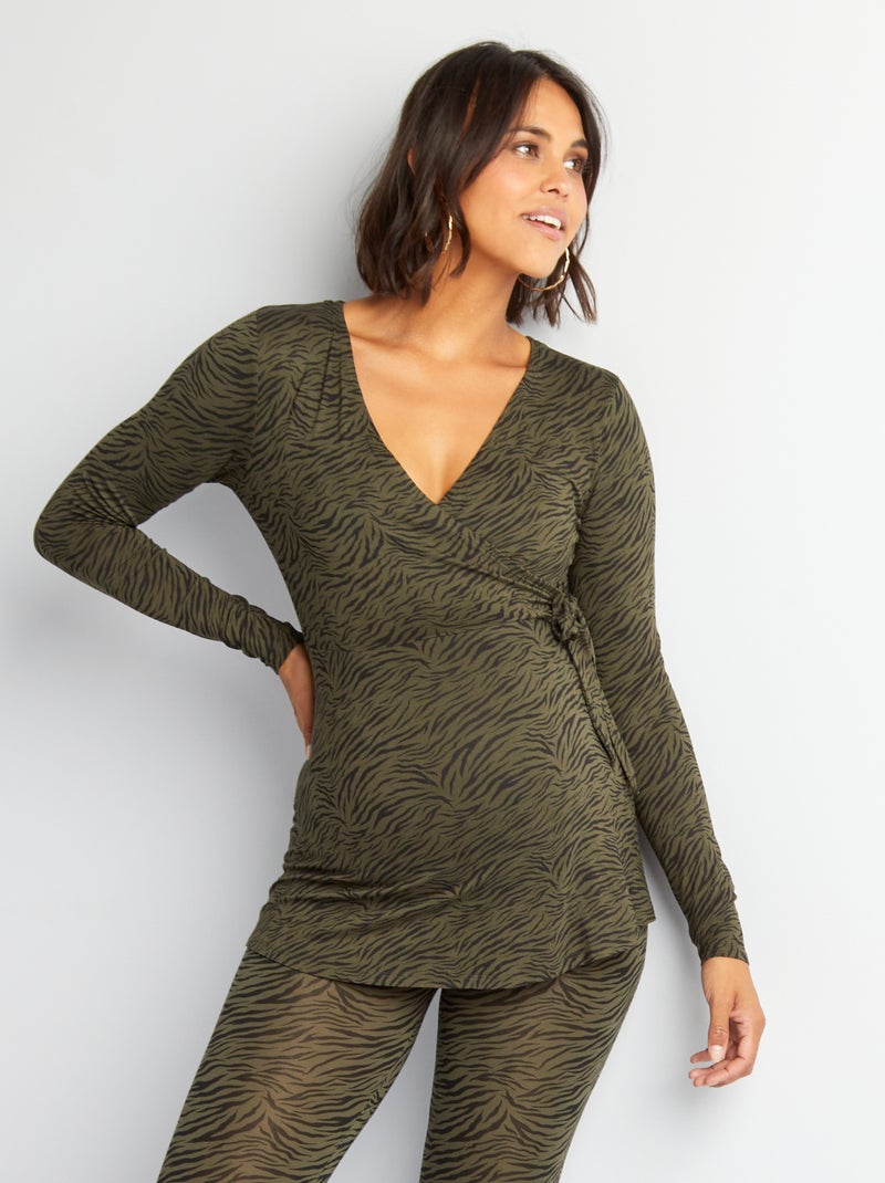 T-shirt met overslaghals KAKI - Kiabi