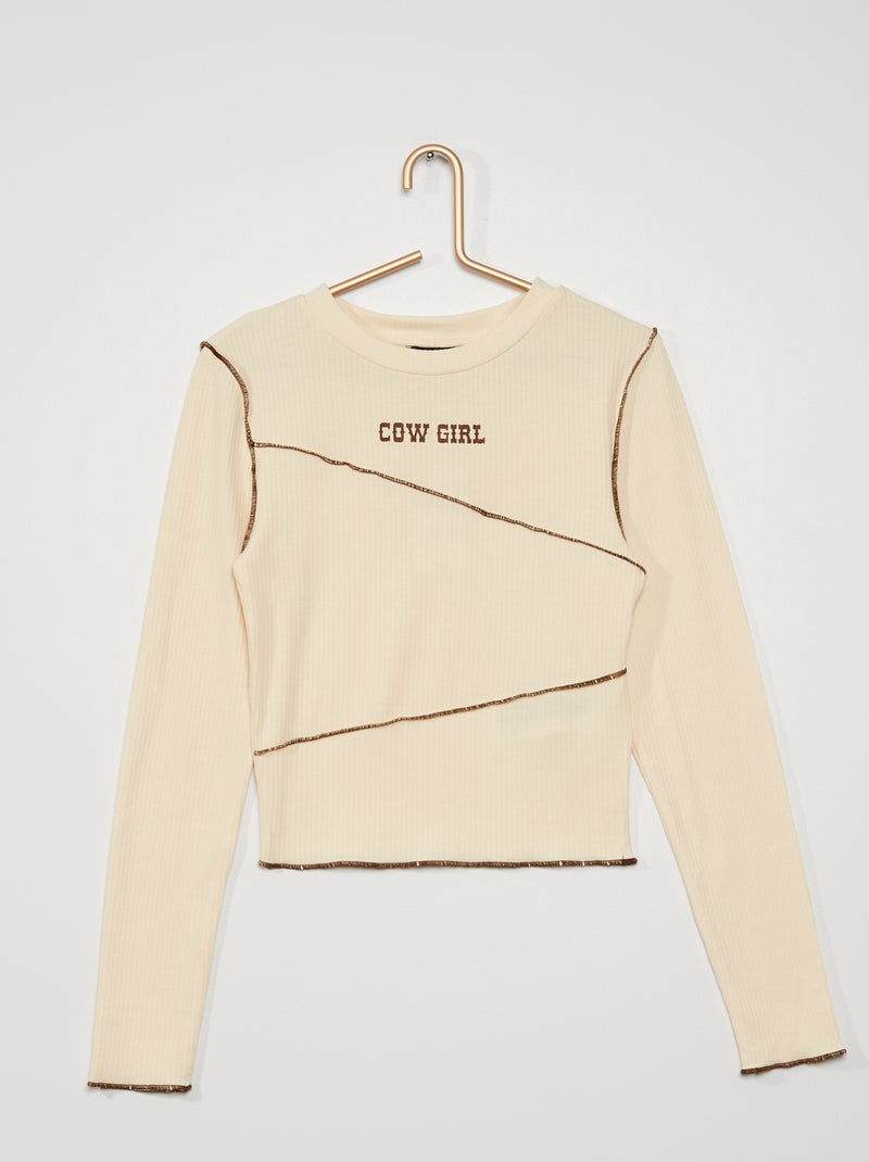 T-shirt met patchwork ecru - Kiabi