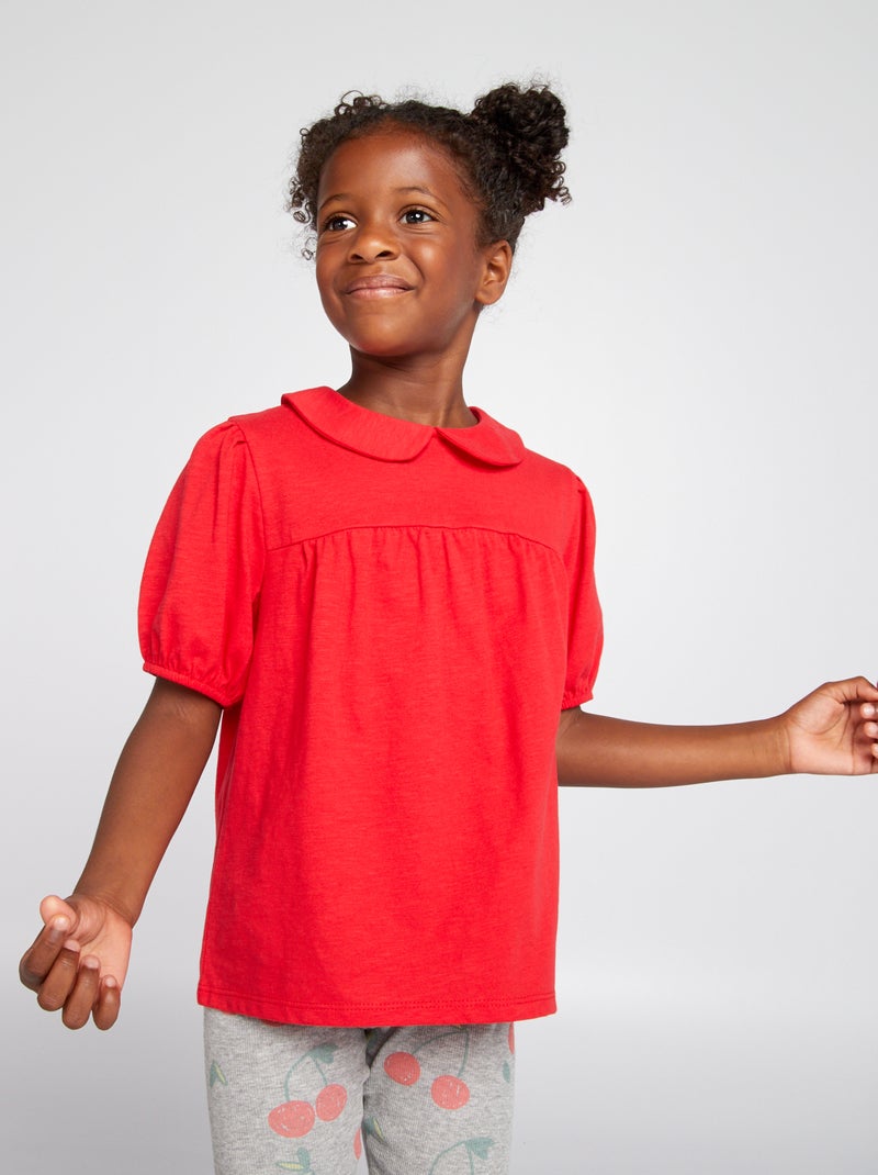 T-shirt met Peter Pan-kraagje rood - Kiabi