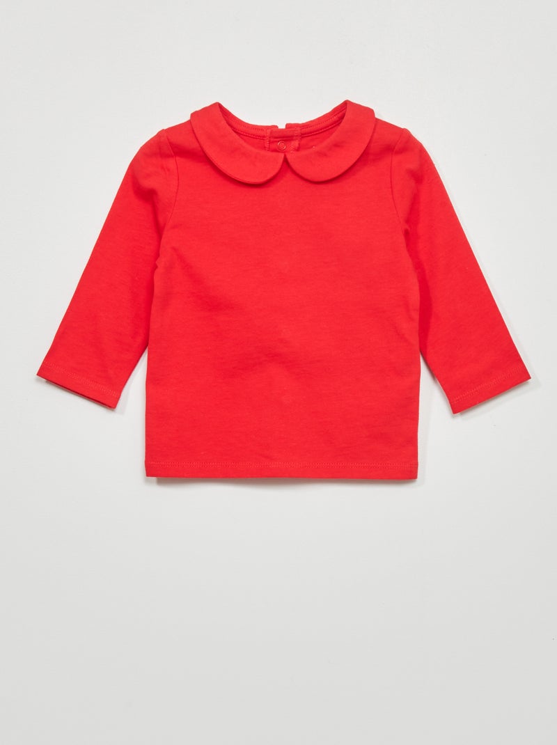 T-shirt met Peter Pan-kraagje rood - Kiabi