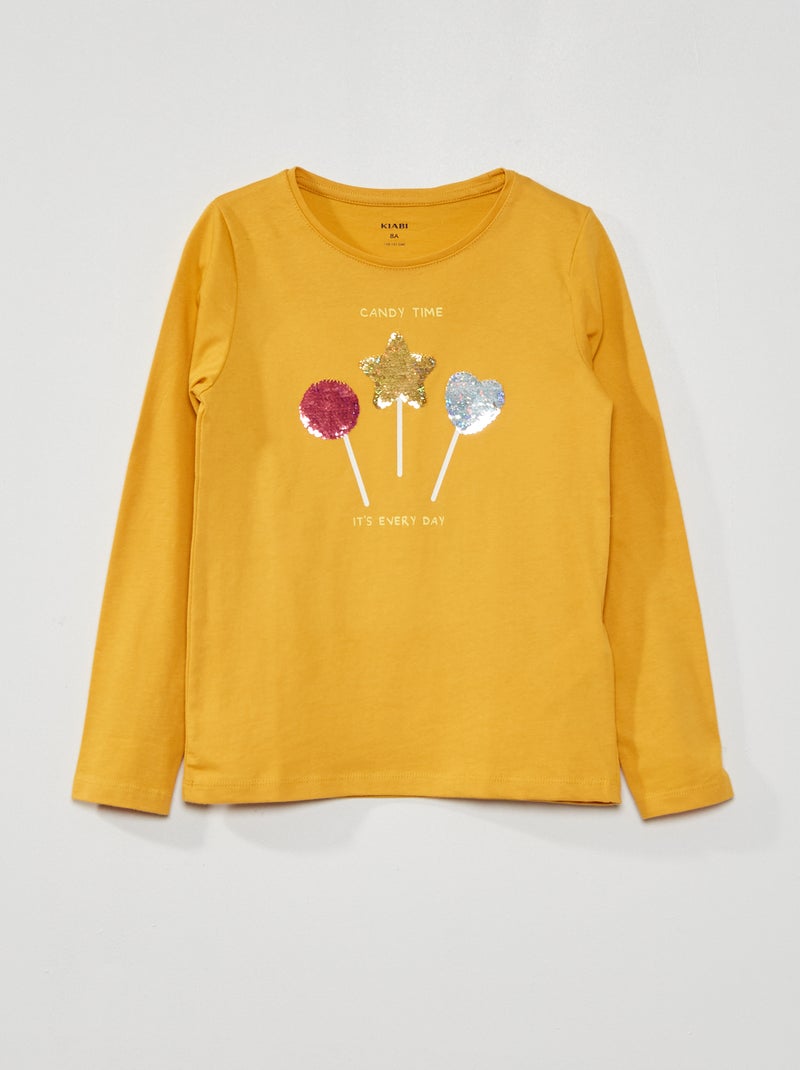 T-shirt met print - lange mouw GEEL - Kiabi
