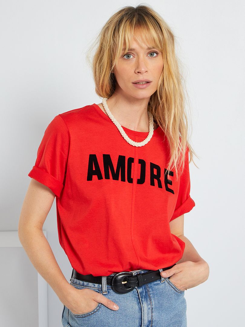 T-shirt met print 'Amore' ROOD - Kiabi