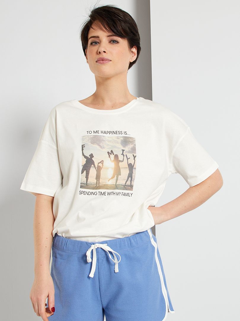 T-shirt met print 'Bonheur' WIT - Kiabi