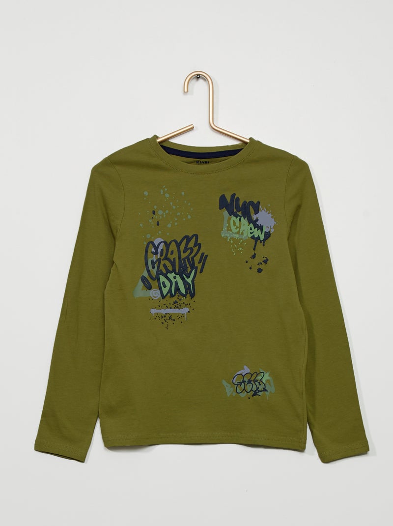 T-shirt met print 'Cool dogs' KAKI - Kiabi