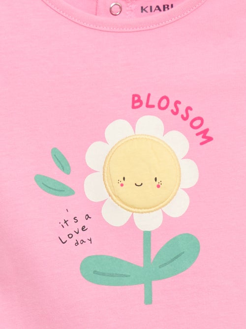 T-shirt met print en borduursel en korte mouwen - Kiabi