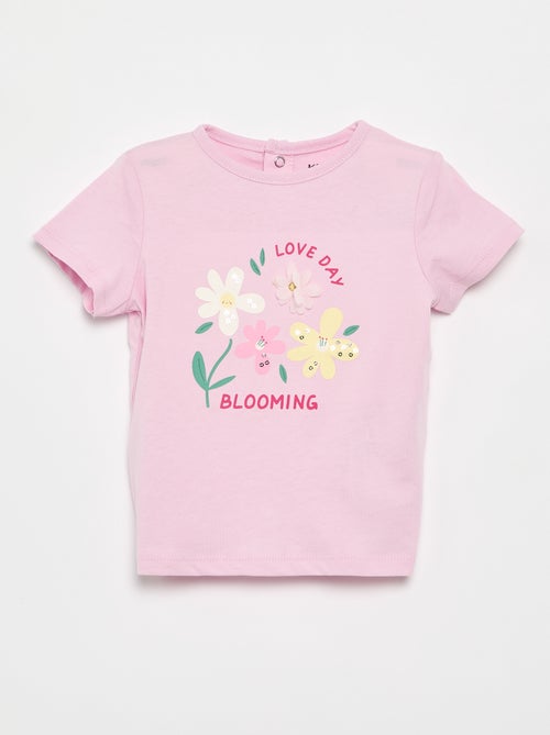 T-shirt met print en borduursel en korte mouwen - Kiabi